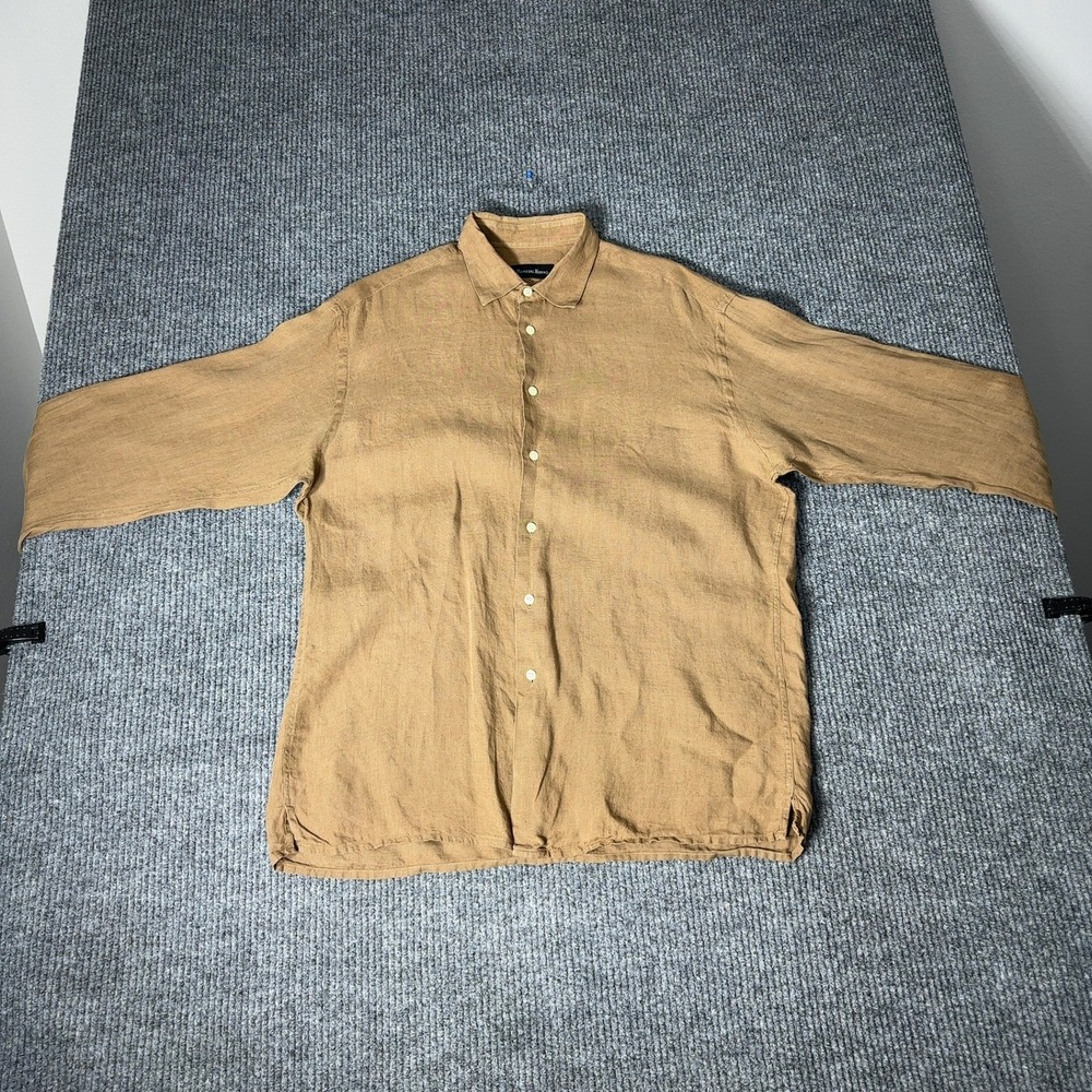Pedro Del Hierro Linen Button Up Mens XL Tan Long Sleeve Shirt‎ Brown